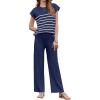 imageEkouaer Striped Lounge Set 2 Piece Sweater Matching Outfits Travel Knit Clothing Sets for WomenNavy Blue