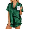 imageEkouaer Womens Silk Pajamas Set Button Down 2 Piece Satin Pjs Shorts Set Ruffle Notch Collar SleepwearGreen