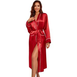 imageEkouaer Satin Robes for Women Long Sleeve Silk Bathrobe Soft Lightweight Full Length Sleepwear Bridesmaid Wedding Party RobesRed