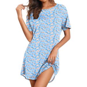 imageEkouaer Sleep Shirts for Women Short Sleeve Night Shirts for Sleeping Pullover Nightgown Soft Nightdress SXXXLBlue Floral