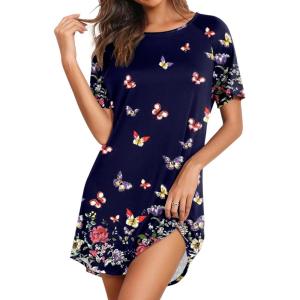 imageEkouaer Sleep Shirts for Women Short Sleeve Night Shirts for Sleeping Pullover Nightgown Soft Nightdress SXXXLButterfly Print