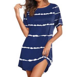 imageEkouaer Sleep Shirts for Women Short Sleeve Night Shirts for Sleeping Pullover Nightgown Soft Nightdress SXXXLNavy Stripe