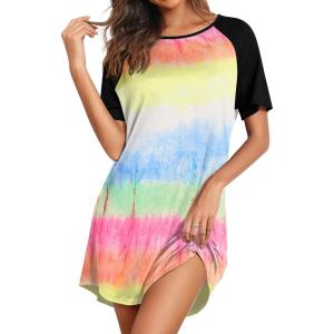 imageEkouaer Sleep Shirts for Women Short Sleeve Night Shirts for Sleeping Pullover Nightgown Soft Nightdress SXXXLTie Dye