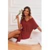 imageEkouaer 3 Pack Womens Nightshirt Button Down Nightgown Short Sleeve Sleepshirt V Neck Pajama Dress with PocketsBlue GreenWine RedNavy Striped