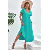 imageEkouaer Nightgowns for Women V Neck Nightshirts Short Sleeve Soft Sleepwear Side Split Pockets Long NightdressAqua Green