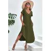 imageEkouaer Nightgowns for Women V Neck Nightshirts Short Sleeve Soft Sleepwear Side Split Pockets Long NightdressArmy Green