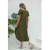 imageEkouaer Nightgowns for Women V Neck Nightshirts Short Sleeve Soft Sleepwear Side Split Pockets Long NightdressArmy Green