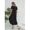 imageEkouaer Nightgowns for Women V Neck Nightshirts Short Sleeve Soft Sleepwear Side Split Pockets Long NightdressBlack