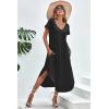 imageEkouaer Nightgowns for Women V Neck Nightshirts Short Sleeve Soft Sleepwear Side Split Pockets Long NightdressBlack