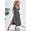 imageEkouaer Nightgowns for Women V Neck Nightshirts Short Sleeve Soft Sleepwear Side Split Pockets Long NightdressBlack Dots