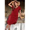 imageEkouaer Nightgowns for Women V Neck Nightshirts Short Sleeve Soft Sleepwear Side Split Pockets Long NightdressBlack Red Plaid