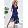 imageEkouaer Nightgowns for Women V Neck Nightshirts Short Sleeve Soft Sleepwear Side Split Pockets Long NightdressBlue