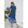 imageEkouaer Nightgowns for Women V Neck Nightshirts Short Sleeve Soft Sleepwear Side Split Pockets Long NightdressBlue Positioned Circle