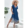imageEkouaer Nightgowns for Women V Neck Nightshirts Short Sleeve Soft Sleepwear Side Split Pockets Long NightdressBlue Positioned Circle