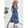 imageEkouaer Nightgowns for Women V Neck Nightshirts Short Sleeve Soft Sleepwear Side Split Pockets Long NightdressDark Blue Tie Dye