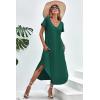 imageEkouaer Nightgowns for Women V Neck Nightshirts Short Sleeve Soft Sleepwear Side Split Pockets Long NightdressDark Green