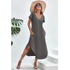 imageEkouaer Nightgowns for Women V Neck Nightshirts Short Sleeve Soft Sleepwear Side Split Pockets Long NightdressDark Grey