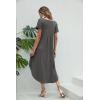 imageEkouaer Nightgowns for Women V Neck Nightshirts Short Sleeve Soft Sleepwear Side Split Pockets Long NightdressDark Grey