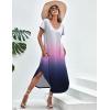 imageEkouaer Nightgowns for Women V Neck Nightshirts Short Sleeve Soft Sleepwear Side Split Pockets Long NightdressGradients Tie Dye