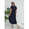 imageEkouaer Nightgowns for Women V Neck Nightshirts Short Sleeve Soft Sleepwear Side Split Pockets Long NightdressNavy