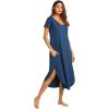 imageEkouaer Nightgowns for Women V Neck Nightshirts Short Sleeve Soft Sleepwear Side Split Pockets Long NightdressNavy Blue