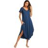 imageEkouaer Nightgowns for Women V Neck Nightshirts Short Sleeve Soft Sleepwear Side Split Pockets Long NightdressNavy Blue