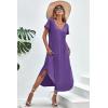 imageEkouaer Nightgowns for Women V Neck Nightshirts Short Sleeve Soft Sleepwear Side Split Pockets Long NightdressPurple
