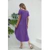 imageEkouaer Nightgowns for Women V Neck Nightshirts Short Sleeve Soft Sleepwear Side Split Pockets Long NightdressPurple