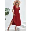 imageEkouaer Nightgowns for Women V Neck Nightshirts Short Sleeve Soft Sleepwear Side Split Pockets Long NightdressRed