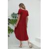 imageEkouaer Nightgowns for Women V Neck Nightshirts Short Sleeve Soft Sleepwear Side Split Pockets Long NightdressRed