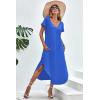 imageEkouaer Nightgowns for Women V Neck Nightshirts Short Sleeve Soft Sleepwear Side Split Pockets Long NightdressSnorkel Blue