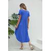 imageEkouaer Nightgowns for Women V Neck Nightshirts Short Sleeve Soft Sleepwear Side Split Pockets Long NightdressSnorkel Blue
