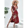 imageEkouaer Nightgowns for Women V Neck Nightshirts Short Sleeve Soft Sleepwear Side Split Pockets Long NightdressWine Red Floral