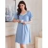 imageEkouaer Womens Nightgown Lace Trim Sleep Shirt Flare Short Sleeve Nightshirt Pleated Nightdress V Neck Pajama DressClear Blue