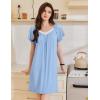 imageEkouaer Womens Nightgown Lace Trim Sleep Shirt Flare Short Sleeve Nightshirt Pleated Nightdress V Neck Pajama DressClear Blue