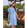 imageEkouaer Womens Nightgown Lace Trim Sleep Shirt Flare Short Sleeve Nightshirt Pleated Nightdress V Neck Pajama DressClear Blue