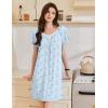 imageEkouaer Womens Nightgown Lace Trim Sleep Shirt Flare Short Sleeve Nightshirt Pleated Nightdress V Neck Pajama DressFloral Blue