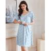 imageEkouaer Womens Nightgown Lace Trim Sleep Shirt Flare Short Sleeve Nightshirt Pleated Nightdress V Neck Pajama DressFloral Blue
