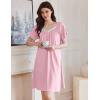 imageEkouaer Womens Nightgown Lace Trim Sleep Shirt Flare Short Sleeve Nightshirt Pleated Nightdress V Neck Pajama DressMisty Rose