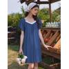 imageEkouaer Womens Nightgown Lace Trim Sleep Shirt Flare Short Sleeve Nightshirt Pleated Nightdress V Neck Pajama DressNavy Blue