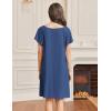 imageEkouaer Womens Nightgown Lace Trim Sleep Shirt Flare Short Sleeve Nightshirt Pleated Nightdress V Neck Pajama DressNavy Blue