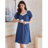 imageEkouaer Womens Nightgown Lace Trim Sleep Shirt Flare Short Sleeve Nightshirt Pleated Nightdress V Neck Pajama DressNavy Blue