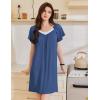 imageEkouaer Womens Nightgown Lace Trim Sleep Shirt Flare Short Sleeve Nightshirt Pleated Nightdress V Neck Pajama DressNavy Blue