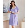 imageEkouaer Womens Nightgown Lace Trim Sleep Shirt Flare Short Sleeve Nightshirt Pleated Nightdress V Neck Pajama DressPurple Floral