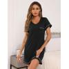 imageEkouaer Womens Nightgowns for Women Short Sleeves V Neck Sleepwear Plus Size Sleepshirt Short Nightshirt Tshirts Dress SXXLBlack