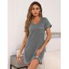 imageEkouaer Womens Nightgowns for Women Short Sleeves V Neck Sleepwear Plus Size Sleepshirt Short Nightshirt Tshirts Dress SXXLDark Grey
