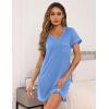 imageEkouaer Womens Nightgowns for Women Short Sleeves V Neck Sleepwear Plus Size Sleepshirt Short Nightshirt Tshirts Dress SXXLLight Blue