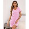 imageEkouaer Womens Nightgowns for Women Short Sleeves V Neck Sleepwear Plus Size Sleepshirt Short Nightshirt Tshirts Dress SXXLPink