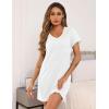 imageEkouaer Womens Nightgowns for Women Short Sleeves V Neck Sleepwear Plus Size Sleepshirt Short Nightshirt Tshirts Dress SXXLWhite