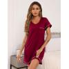imageEkouaer Womens Nightgowns for Women Short Sleeves V Neck Sleepwear Plus Size Sleepshirt Short Nightshirt Tshirts Dress SXXLWine Red
